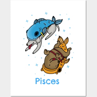 Cute Dogs Dressed as Pisces swimming in the stars Posters and Art